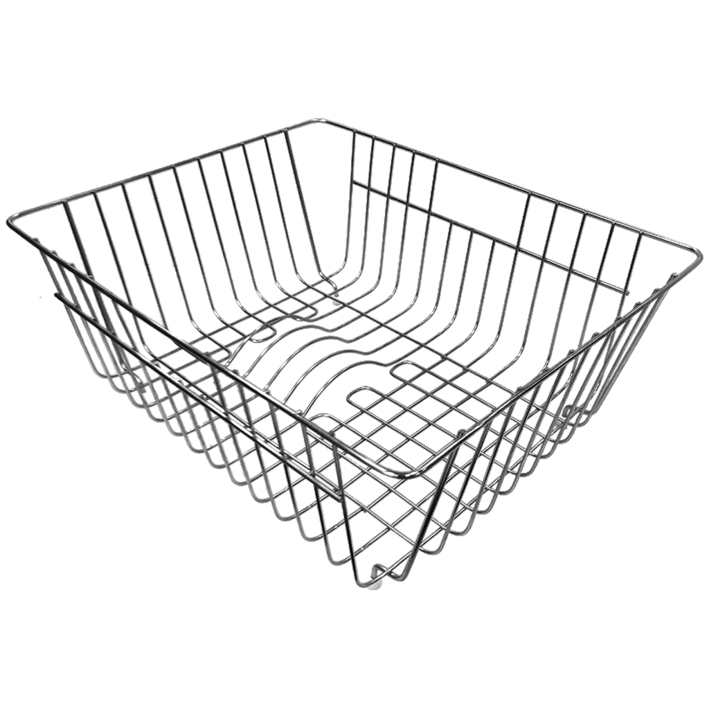 Un cestello rettangolare in filo metallico con un design a griglia aperta e bordi rinforzati, SPCESINX - CESTELLO IN ACCIAIO INOX esemplifica durata e stile.