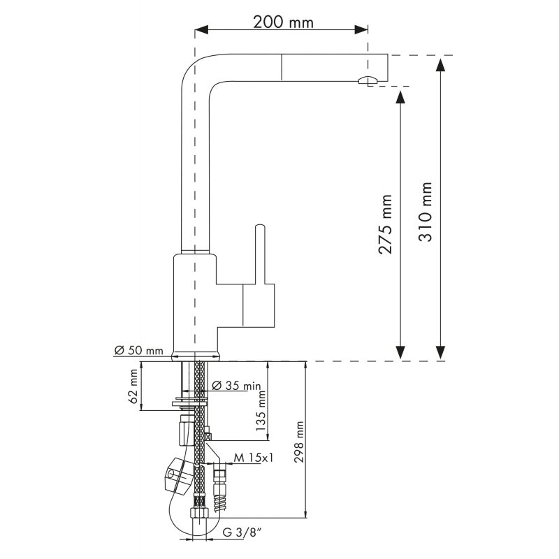 PLADOS VEMIXEXTL Miscelatore monocomando con canna tonda ad L e doccia estraibile-0