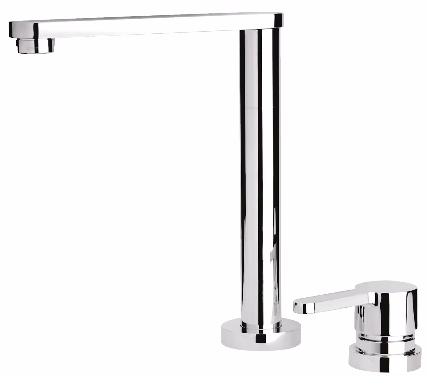 Un moderno rubinetto da cucina cromato con maniglia monocomando e bocca alta e diritta, il WINMIX - Miscelatore Plados combina design elegante e funzionalità.