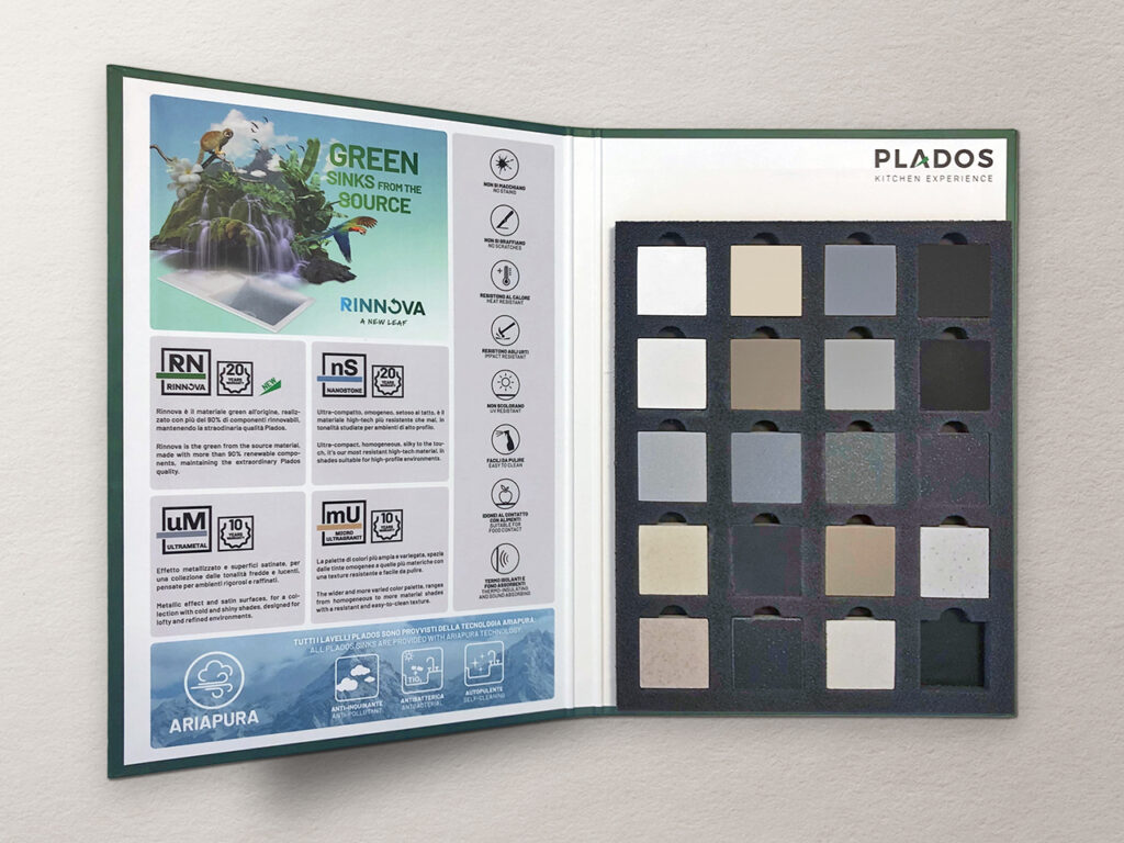 Campionario colori lavelli cucina Plados ecologici.