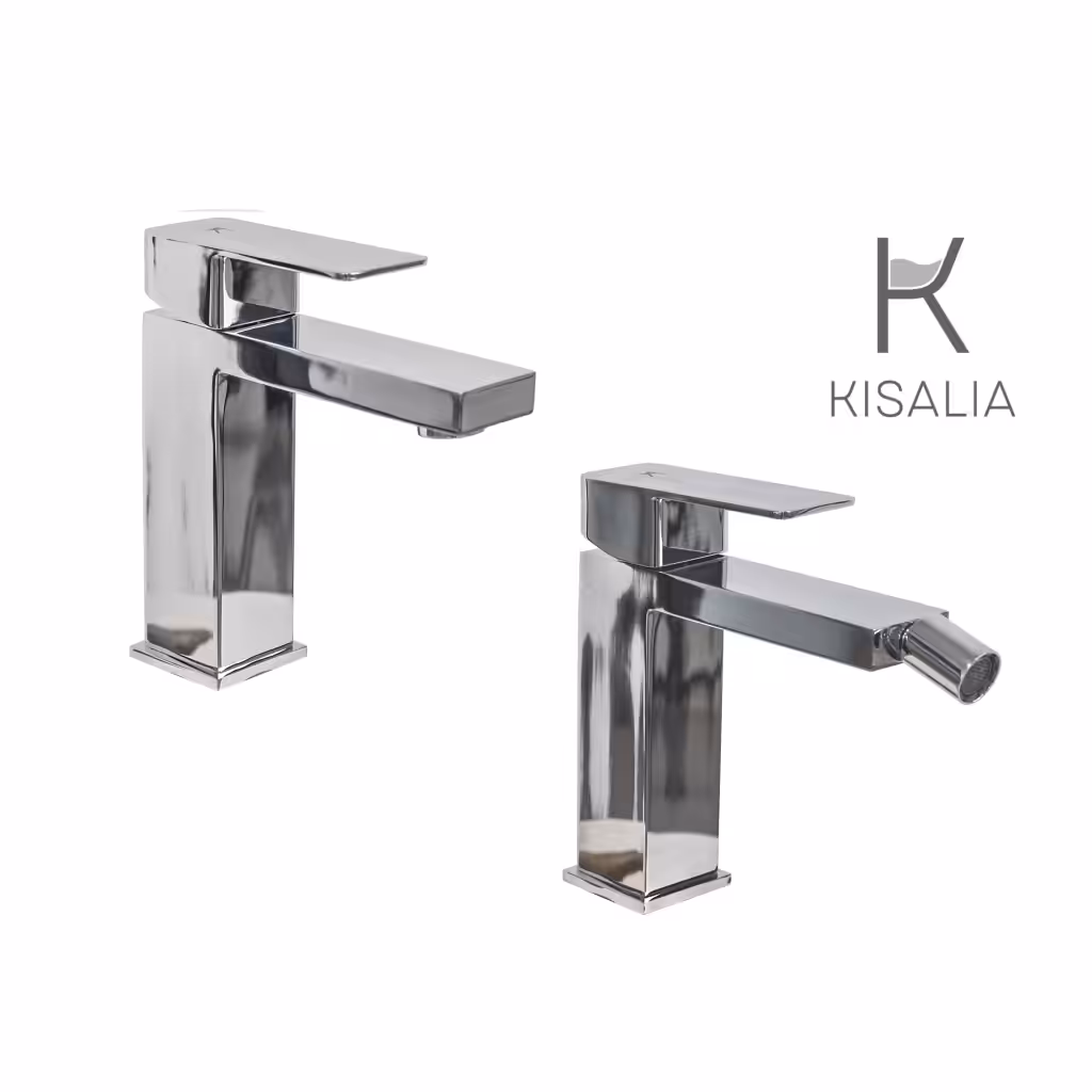 Set Miscelatore Lavabo Kisalia CUBE100 e Bidet Kisalia CUBE101 finitura CROMATA senza scarico