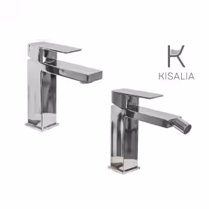 Set Miscelatore Lavabo Kisalia CUBE100 e Bidet Kisalia CUBE101 finitura CROMATA senza scarico