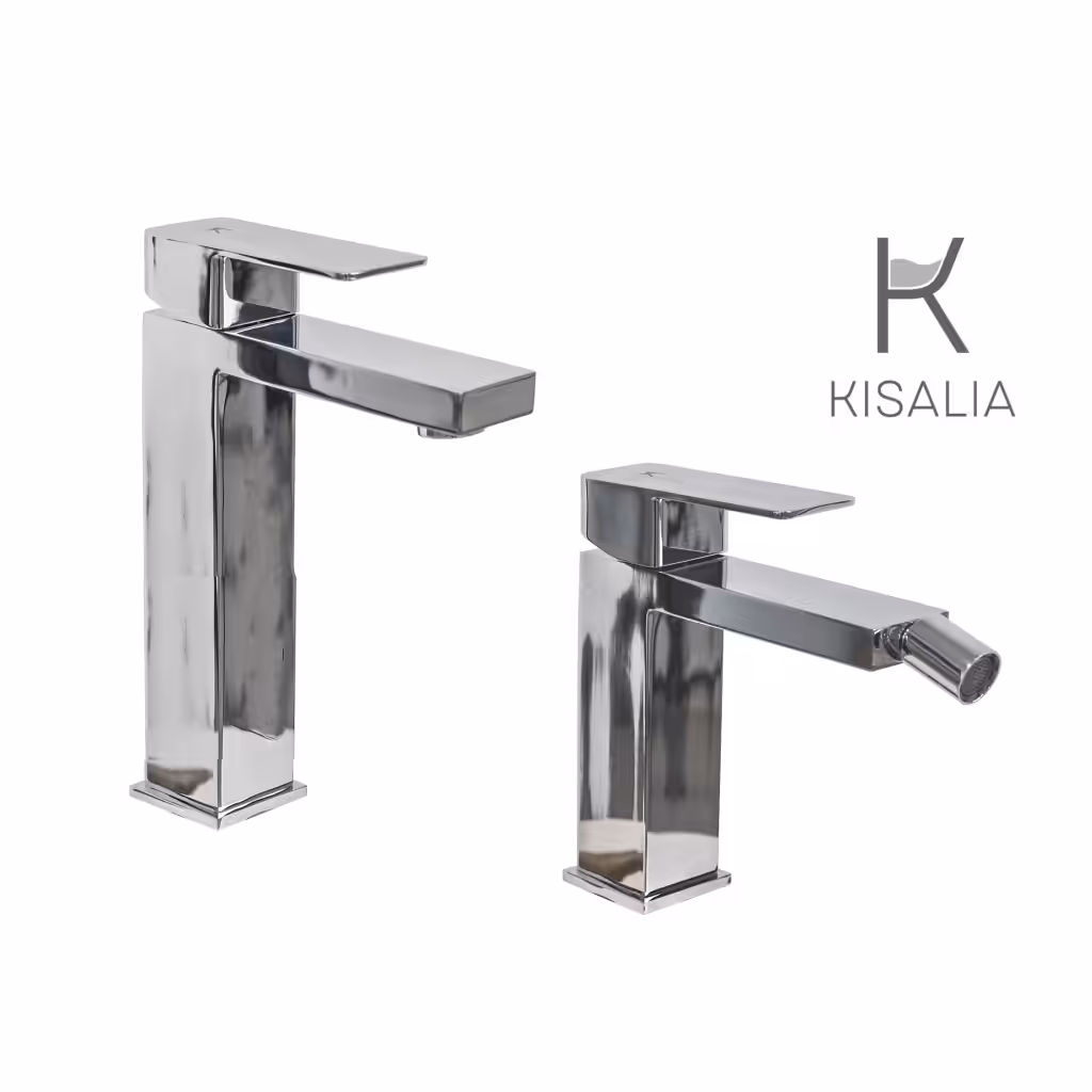 Set Miscelatore Lavabo Kisalia CUBE200 e Bidet Kisalia CUBE101 finitura CROMATA senza scarico