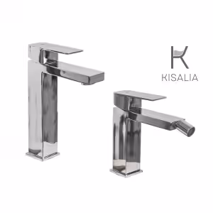 Set Miscelatore Lavabo Kisalia CUBE200 e Bidet Kisalia CUBE101 finitura CROMATA senza scarico