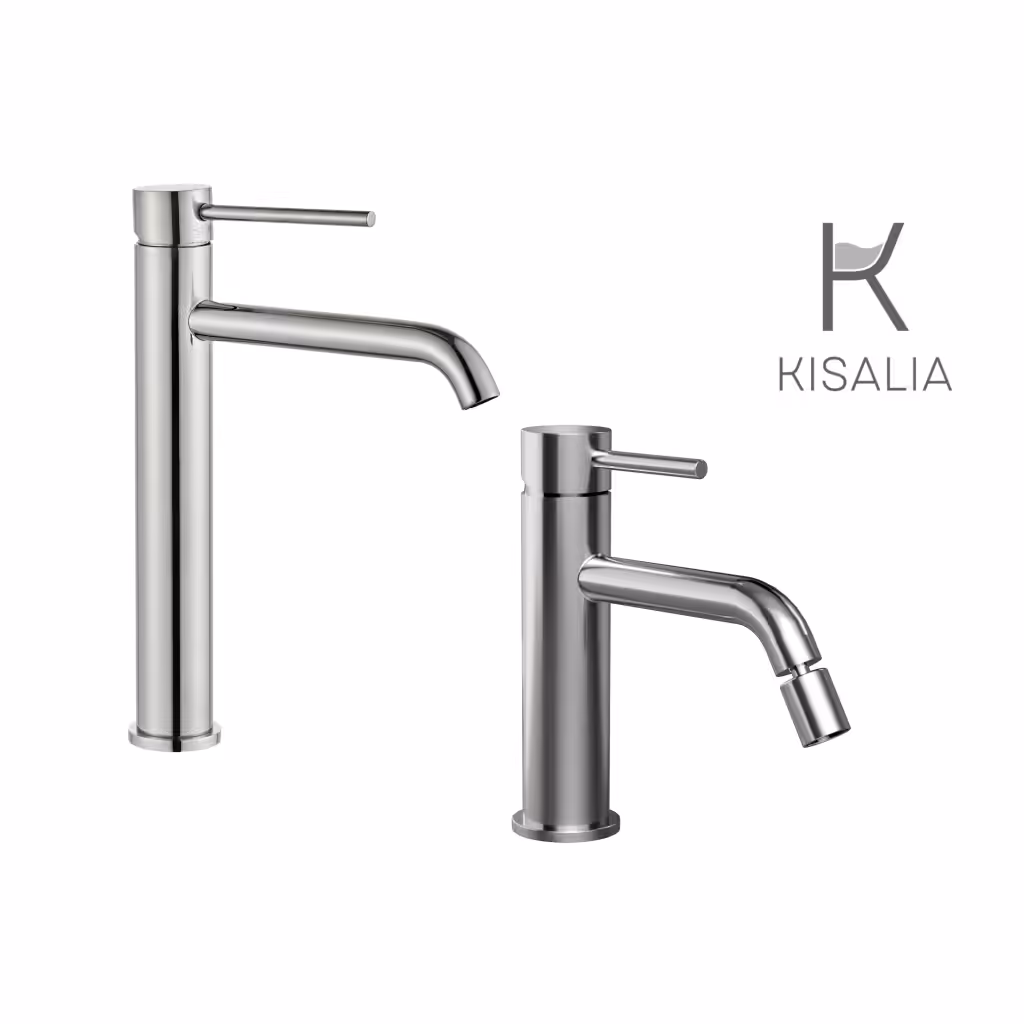 Set Miscelatore Lavabo Kisalia ROUND200 e Bidet Kisalia ROUND101 finitura CROMATA senza scarico