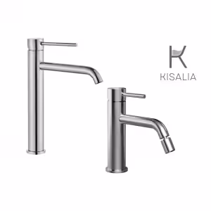 Set Miscelatore Lavabo Kisalia ROUND200 e Bidet Kisalia ROUND101 finitura CROMATA senza scarico
