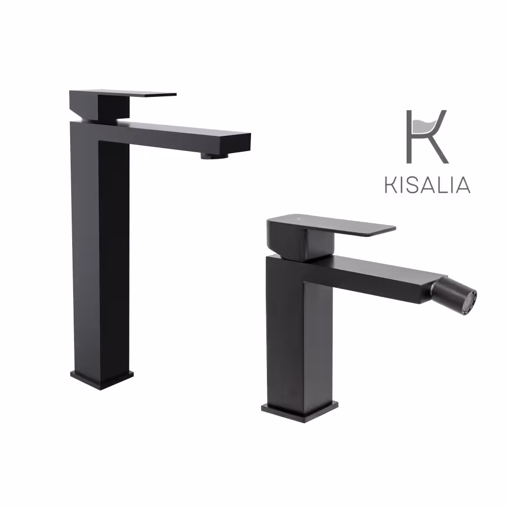 Set Miscelatore Lavabo Kisalia CUBE200 e Bidet Kisalia CUBE101 finitura NERO OPACO senza scarico
