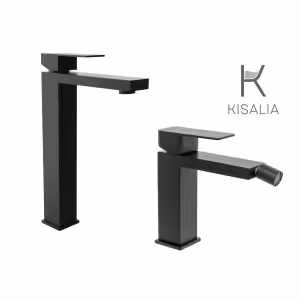 Set Miscelatore Lavabo Kisalia CUBE200 e Bidet Kisalia CUBE101 finitura NERO OPACO senza scarico