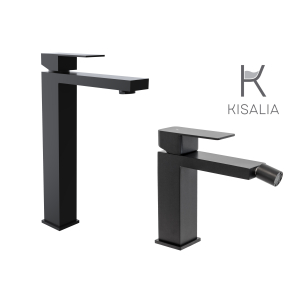 Set Miscelatore Lavabo Kisalia CUBE200 e Bidet Kisalia CUBE101 finitura NERO OPACO senza scarico