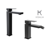 Set Miscelatore Lavabo Kisalia CUBE200 e Bidet Kisalia CUBE101 finitura NERO OPACO senza scarico