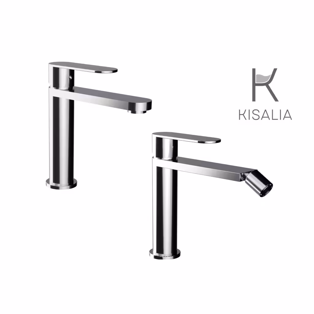 Set Miscelatore Lavabo Kisalia FUSION100 e Bidet Kisalia FUSION101 finitura CROMATA senza scarico
