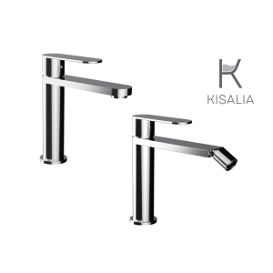 Set Miscelatore Lavabo Kisalia FUSION100 e Bidet Kisalia FUSION101 finitura CROMATA senza scarico