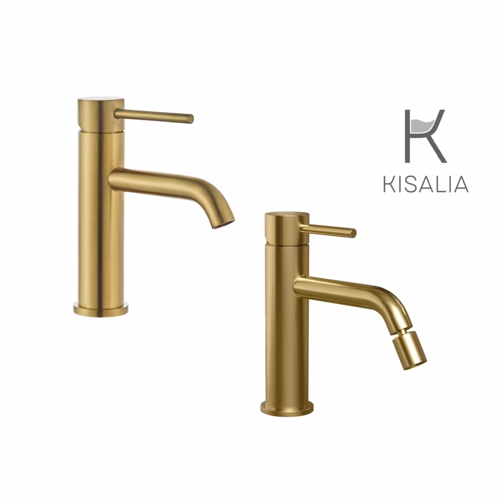 Set Miscelatore Lavabo Kisalia ROUND100 e Bidet Kisalia ROUND101 finitura GOLD senza scarico