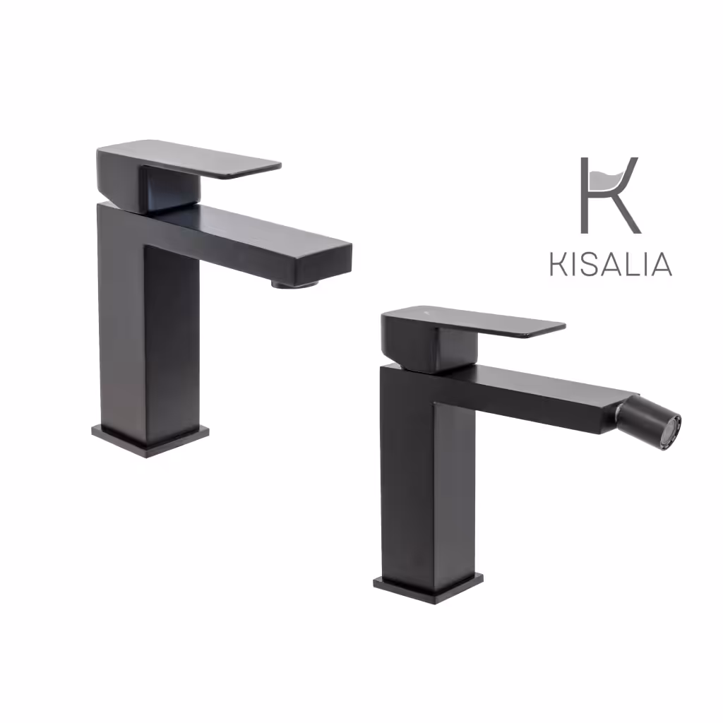 Set Miscelatore Lavabo Kisalia CUBE100 e Bidet Kisalia CUBE101 finitura NERO OPACO senza scarico