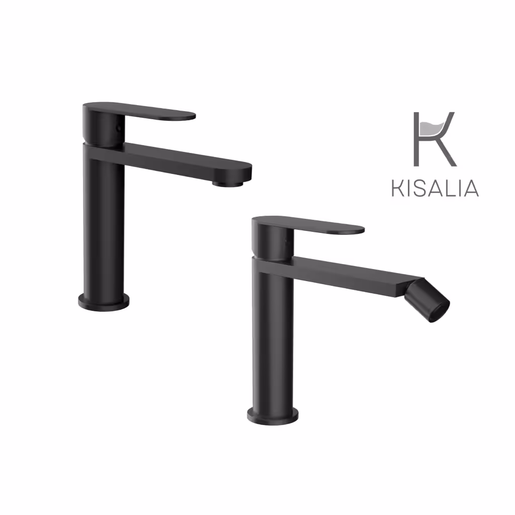 Set Miscelatore Lavabo Kisalia FUSION100 e Bidet Kisalia FUSION101 finitura NERO OPACO senza scarico