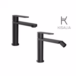Set Miscelatore Lavabo Kisalia FUSION100 e Bidet Kisalia FUSION101 finitura NERO OPACO senza scarico