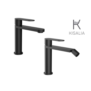 Set Miscelatore Lavabo Kisalia FUSION100 e Bidet Kisalia FUSION101 finitura NERO OPACO senza scarico