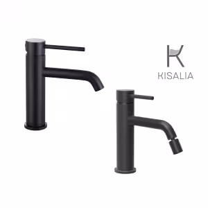 Set Miscelatore Lavabo Kisalia ROUND100 e Bidet Kisalia ROUND101 finitura NERO OPACO senza scarico