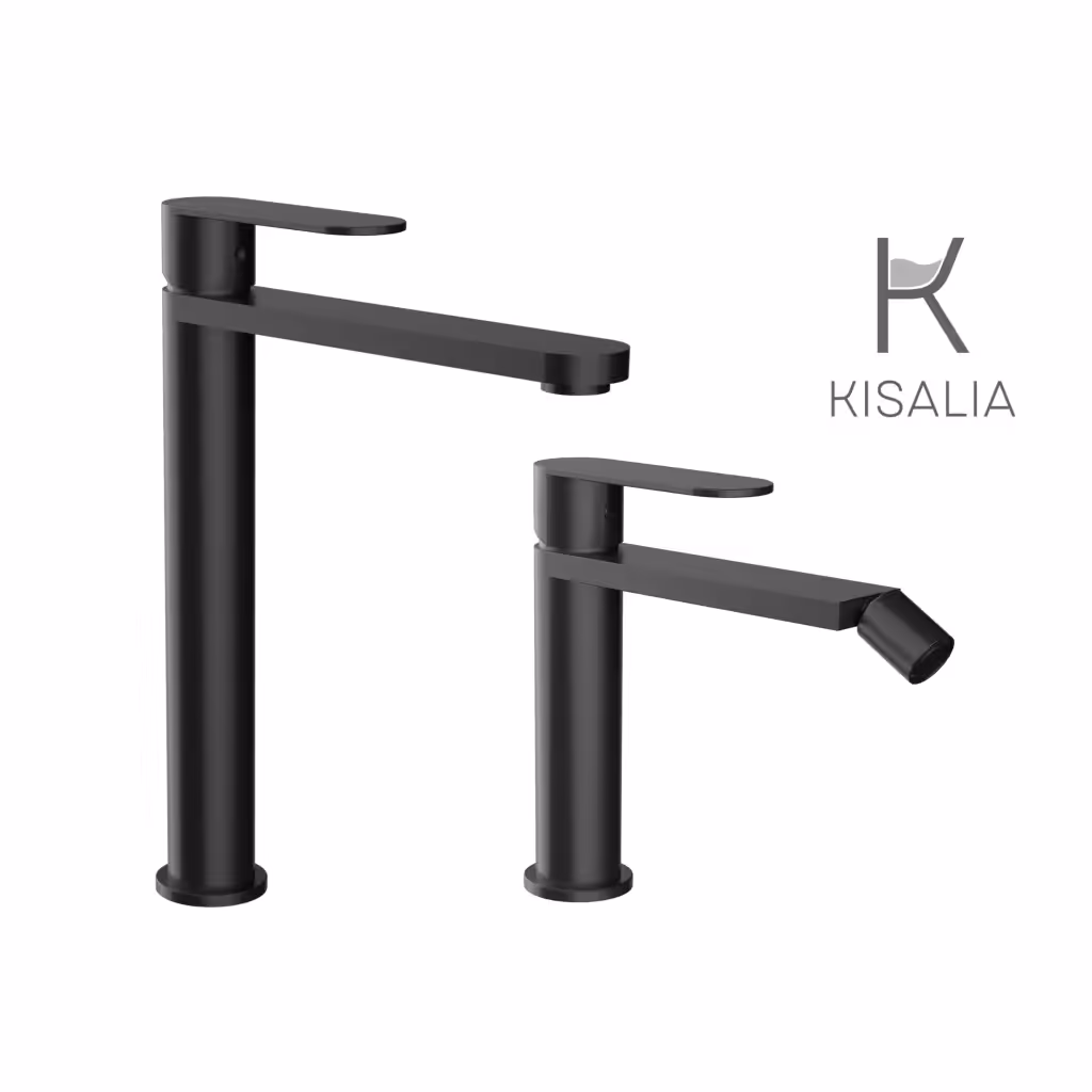 Set Miscelatore Lavabo Kisalia FUSION200 e Bidet Kisalia FUSION101 finitura NERO OPACO senza scarico